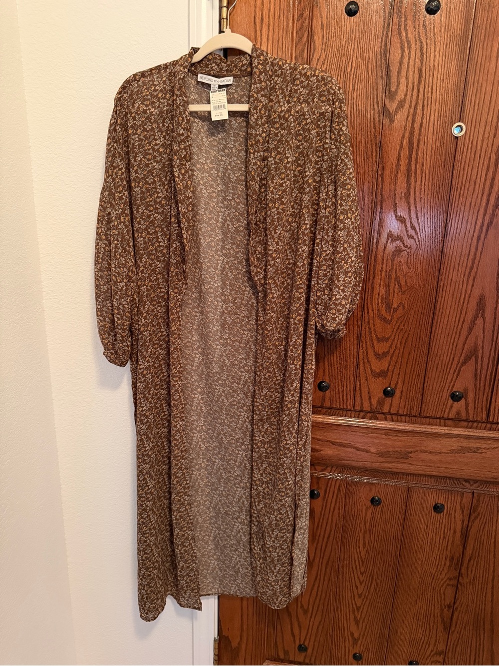 Beyond the Radar Brown Floral Kimono Duster Size M Boho Western NWT